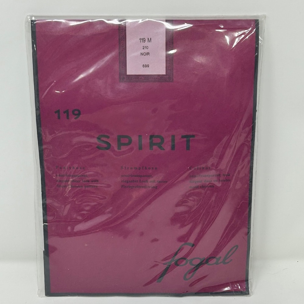 Fogal Spirit 119 Noir Black Chevron Pattern Semi-Transparent Pantyhose Size M